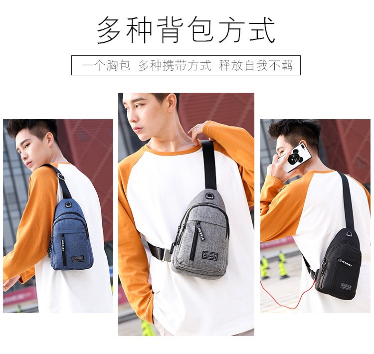 Cross-Border Small Chest Bag Fashion Oxford Cloth Crossbody Shoulder Bag USB Earphone Hole Large Capacity Men's Chest Bag