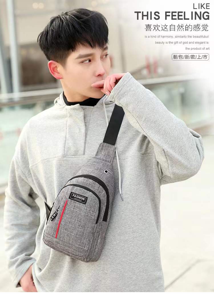 Cross-Border Small Chest Bag Fashion Oxford Cloth Crossbody Shoulder Bag USB Earphone Hole Large Capacity Men's Chest Bag