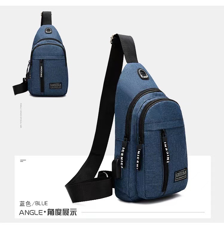 Cross-Border Small Chest Bag Fashion Oxford Cloth Crossbody Shoulder Bag USB Earphone Hole Large Capacity Men's Chest Bag