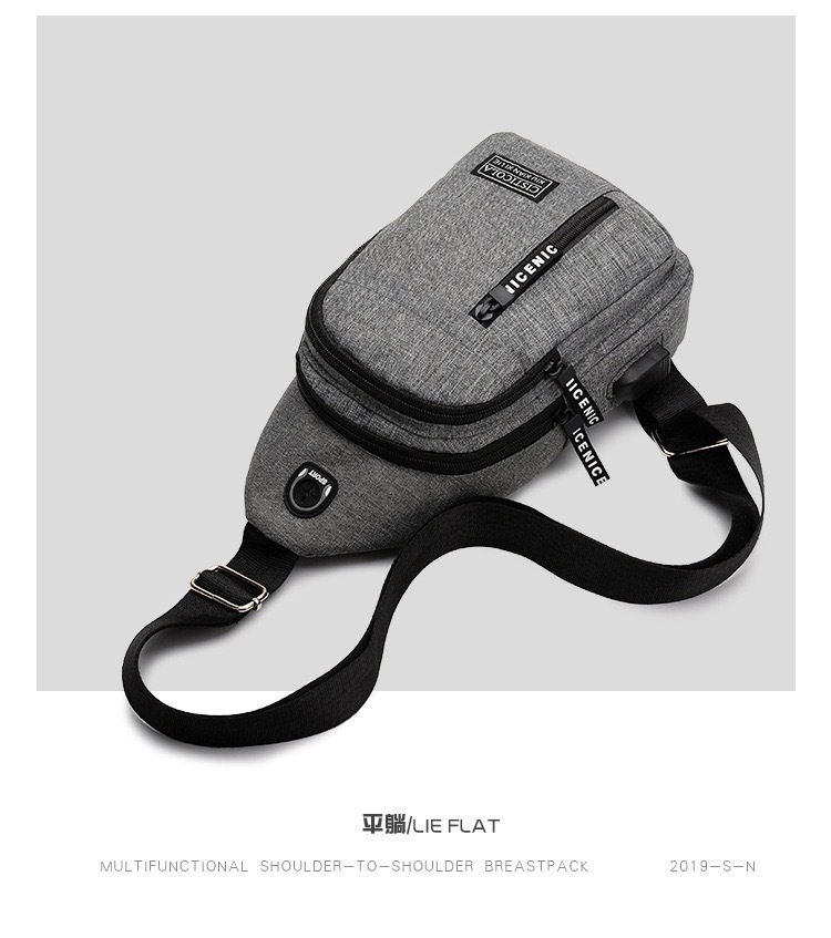 Cross-Border Small Chest Bag Fashion Oxford Cloth Crossbody Shoulder Bag USB Earphone Hole Large Capacity Men's Chest Bag