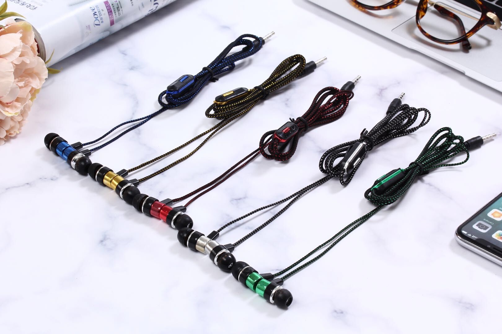 New Braided Wiring Headset in-Ear Dynamic Bass Boost with Mic M Audio Earphone Compatible with Universal Earphones for Mobile Phones