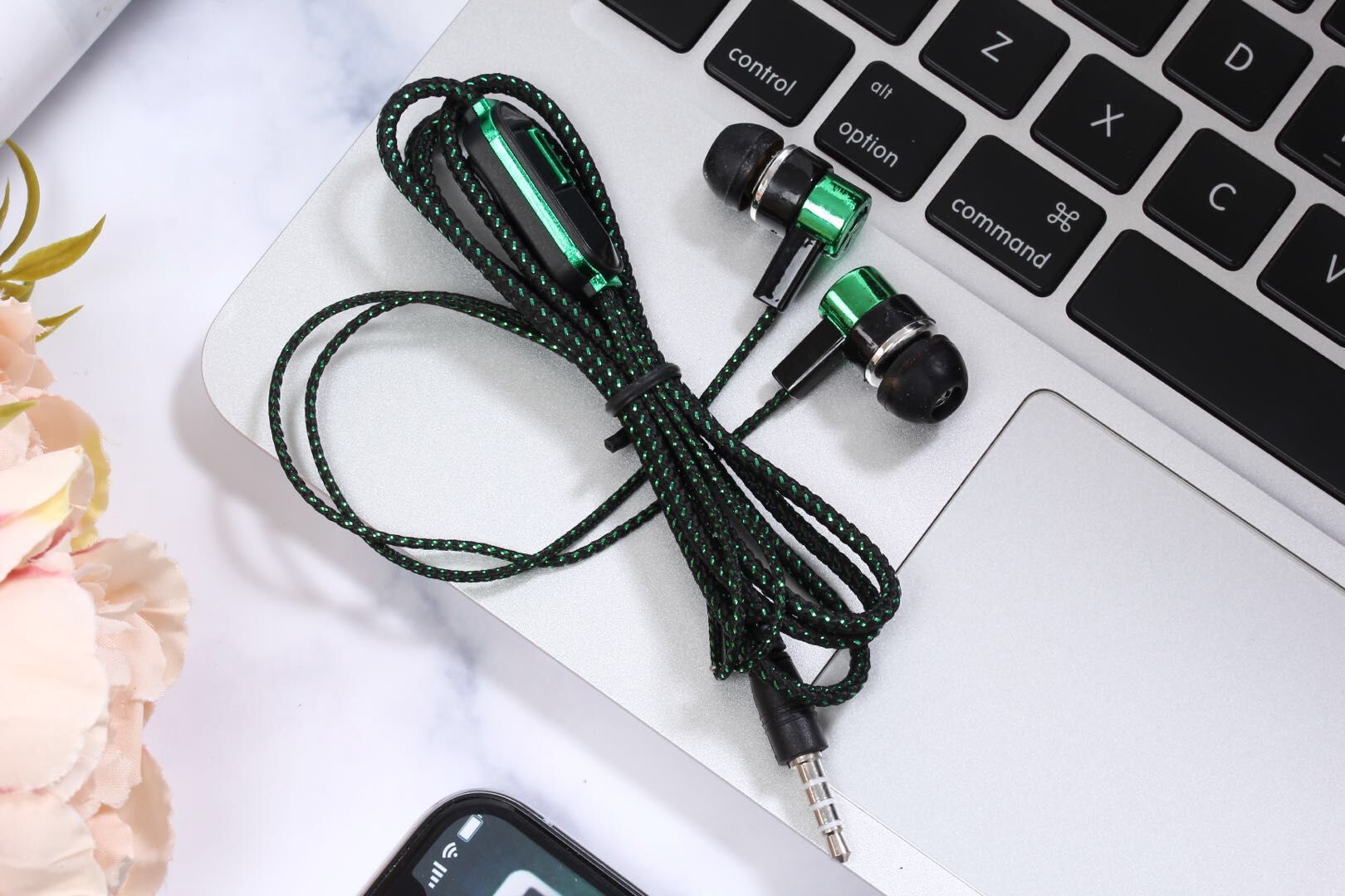 New Braided Wiring Headset in-Ear Dynamic Bass Boost with Mic M Audio Earphone Compatible with Universal Earphones for Mobile Phones