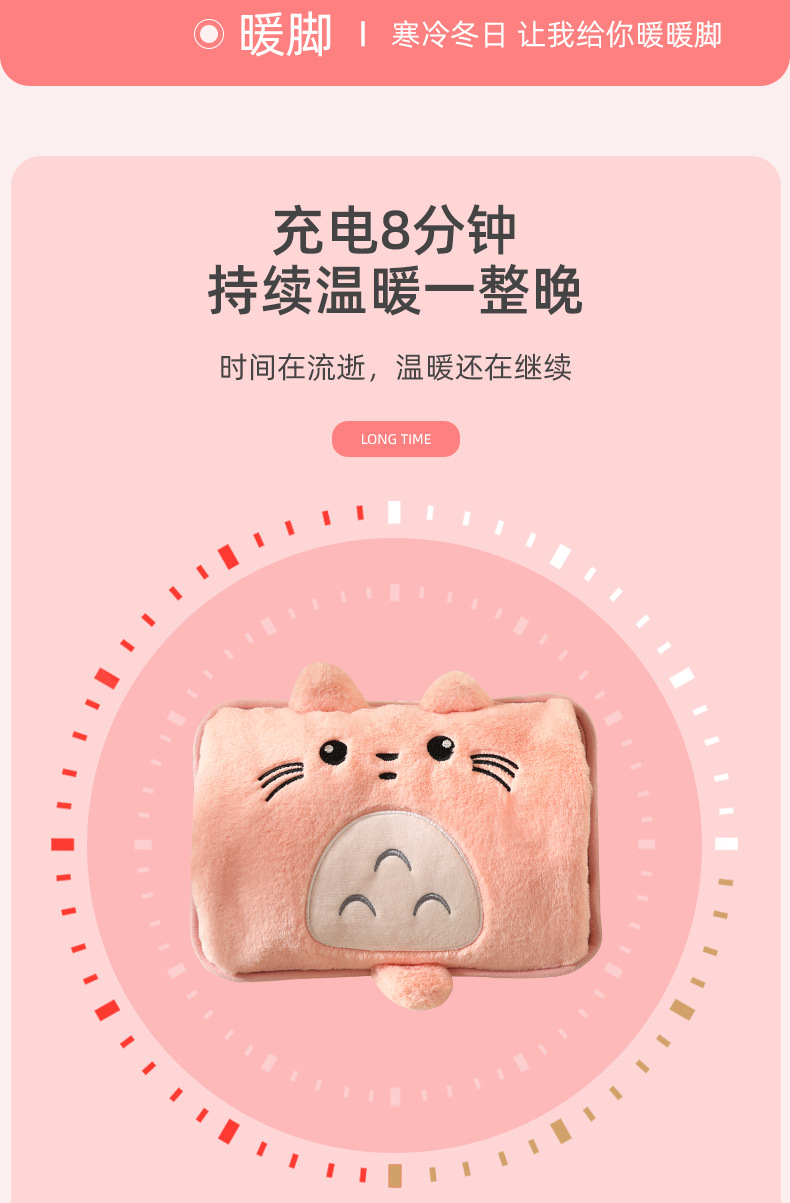 New Super Soft Imitation Rabbit Fur Charging Hot Water Bag Water Injection Hand Warmer Heating Pad Cute Cartoon Explosion-Proof Electric Warming