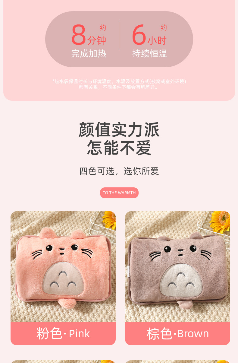 New Super Soft Imitation Rabbit Fur Charging Hot Water Bag Water Injection Hand Warmer Heating Pad Cute Cartoon Explosion-Proof Electric Warming