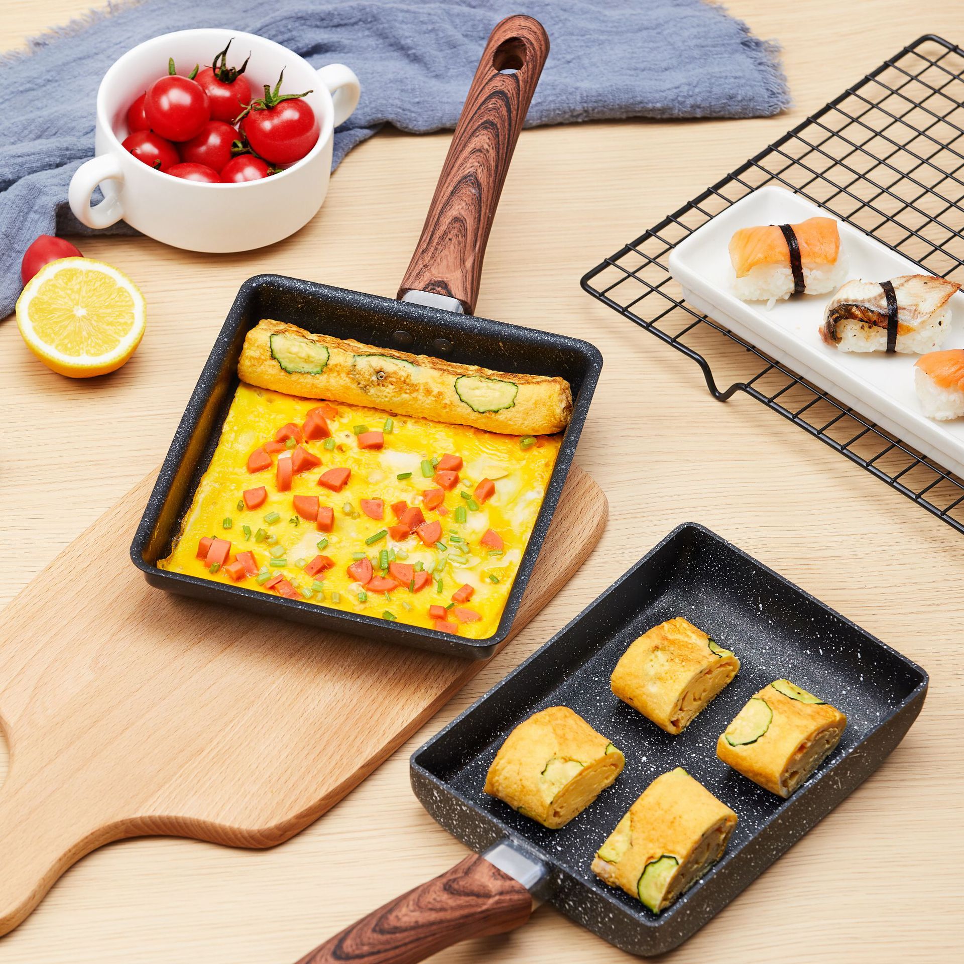 Induction Cooker Universal Japanese Style Tamagoyaki Square Mini Non-Stick Pan Medical Stone Egg Frying Pan Household Flat Bottom Breakfast Pot
