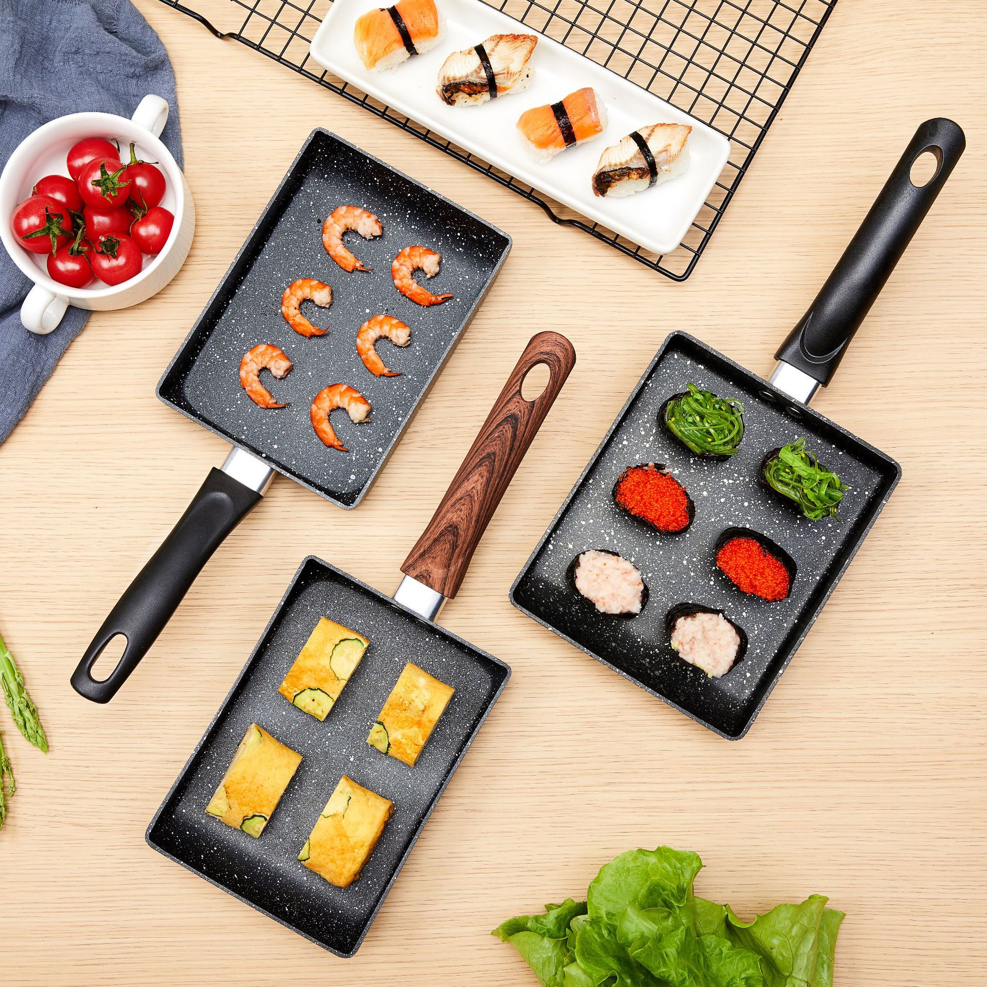 Induction Cooker Universal Japanese Style Tamagoyaki Square Mini Non-Stick Pan Medical Stone Egg Frying Pan Household Flat Bottom Breakfast Pot