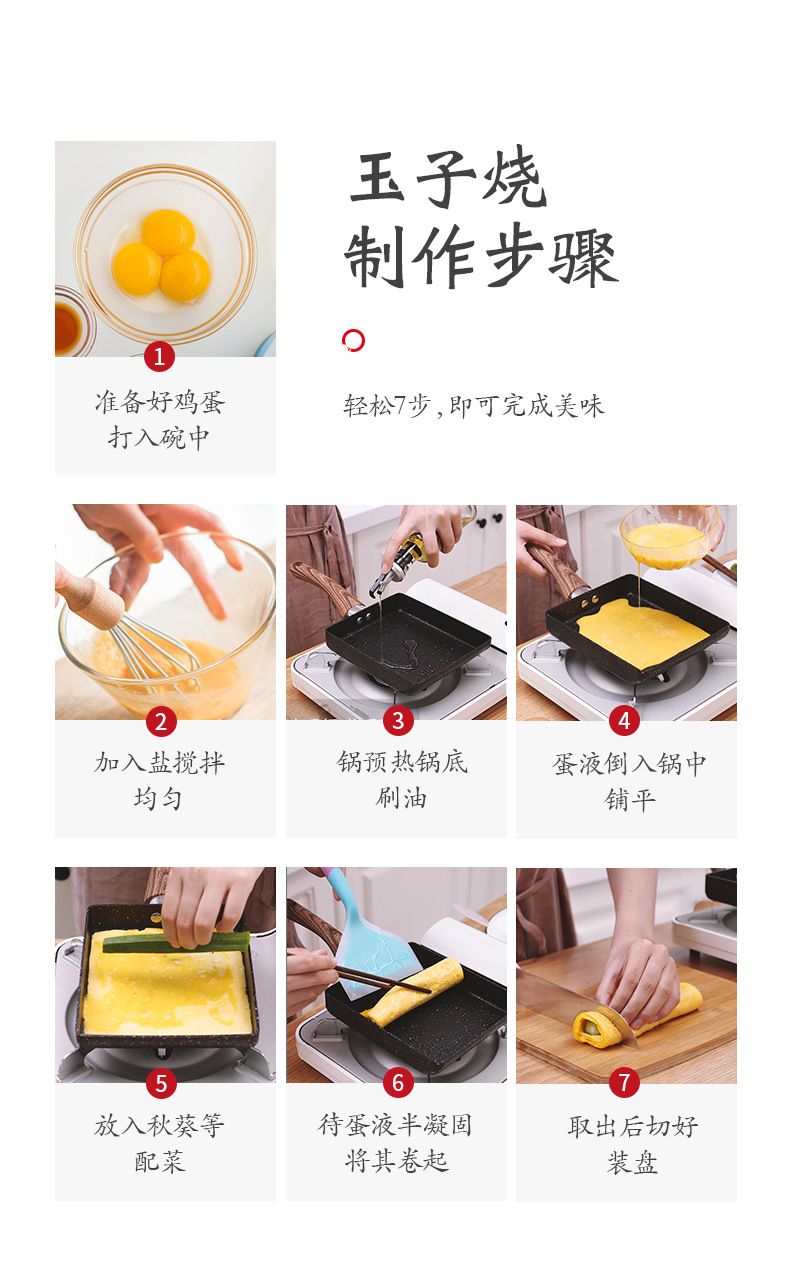 Induction Cooker Universal Japanese Style Tamagoyaki Square Mini Non-Stick Pan Medical Stone Egg Frying Pan Household Flat Bottom Breakfast Pot