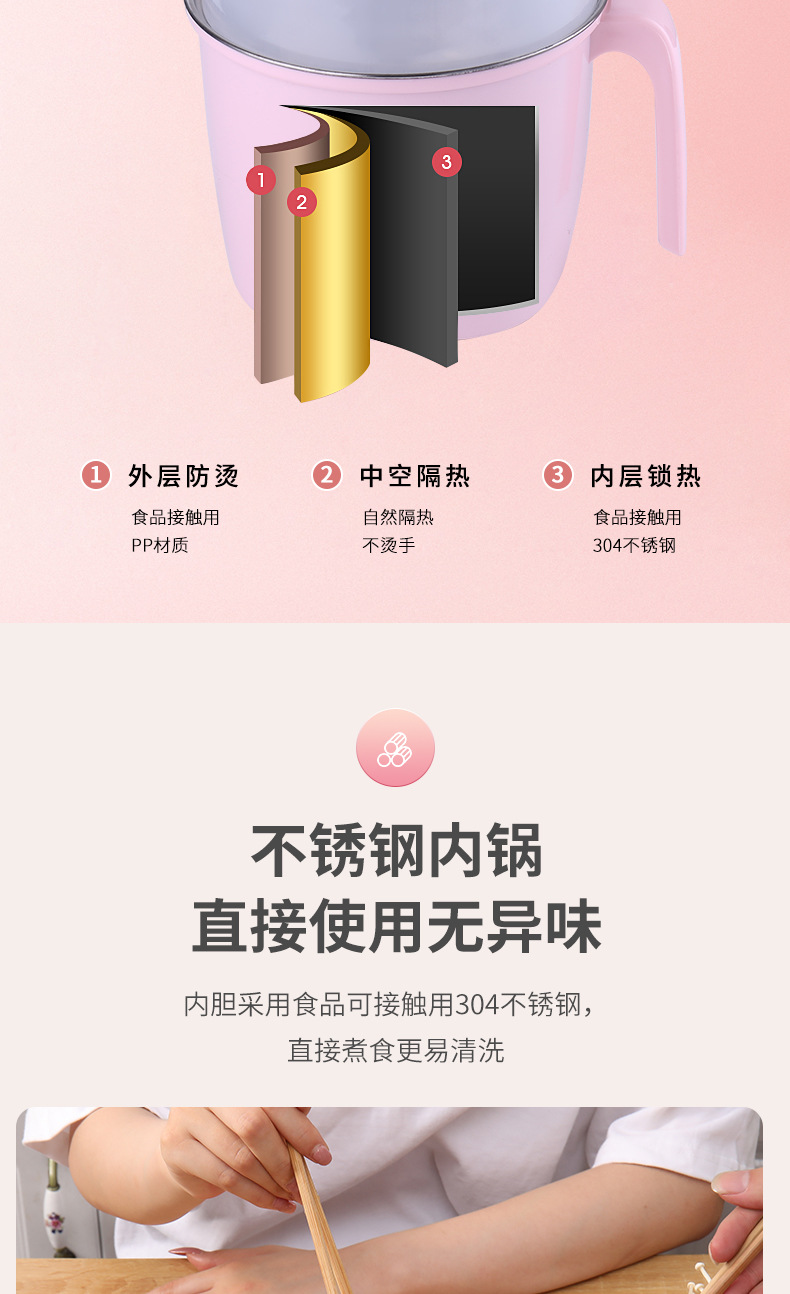 Multi-Functional Lazy Electric Caldron Student Pot Dormitory Mini Small Power Instant Noodle Pot Household Cooking Noodle Pot Steamed Egg Cooker