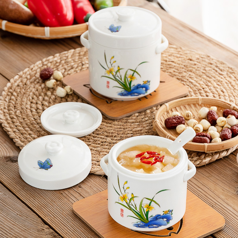 Ceramic Double Cover Slow Cooker Household Cute Giraffe Water-Proof Stew Pot Large, Medium And Small Cubilose Pot Steamed Egg Custard Binaural