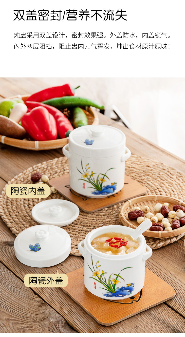 Ceramic Double Cover Slow Cooker Household Cute Giraffe Water-Proof Stew Pot Large, Medium And Small Cubilose Pot Steamed Egg Custard Binaural