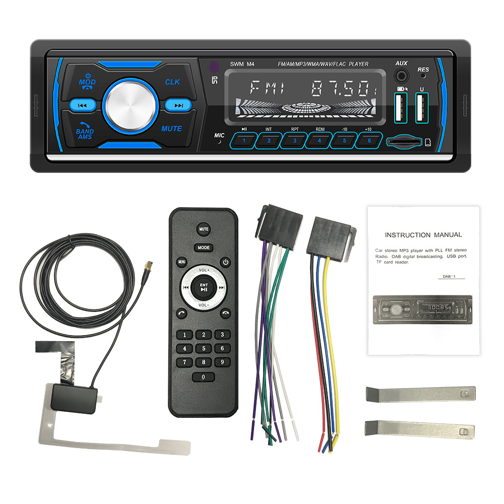 M4 New Dual USB Vehicular Bluetooth MP3 Player Colorful Light Plug-in USB Flash Disk Radio Support RDS Compatible with DAB +