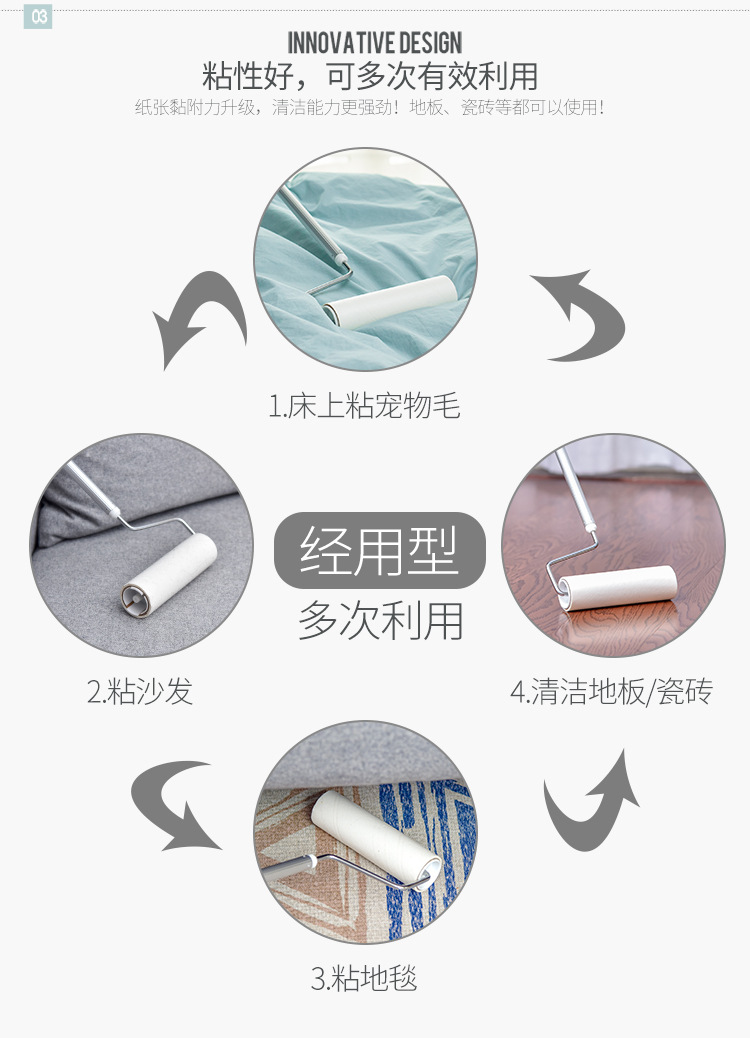 Tearable Lint Remover Roller Dust Sticking Paper Telescopic Long Handle Lint Remover Dust Removal Paper Scrap Floor Stick at Will