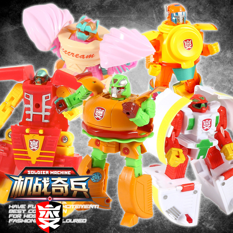 American Food Machine War Soldiers Hamburger Cone French Fries Drink Yogurt Ice Cream Cake Creative Transformation Educational Toys