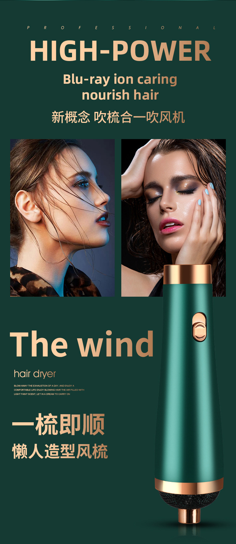 Electric Hair Drier Comb Ion Hair Fluffy Hot Air Comb Straight Hair Curler Artifact Blowing and Combing Three-in-One 220V Cross-Border 110V