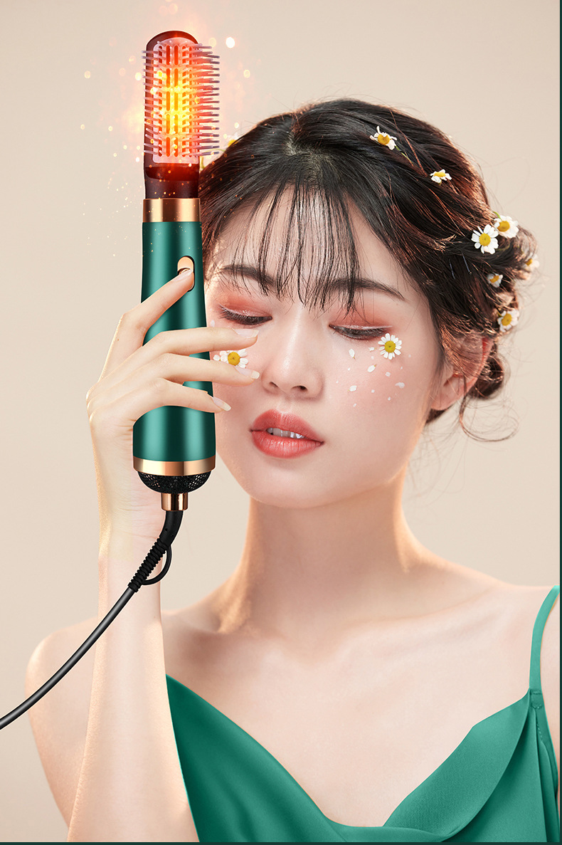 Electric Hair Drier Comb Ion Hair Fluffy Hot Air Comb Straight Hair Curler Artifact Blowing and Combing Three-in-One 220V Cross-Border 110V