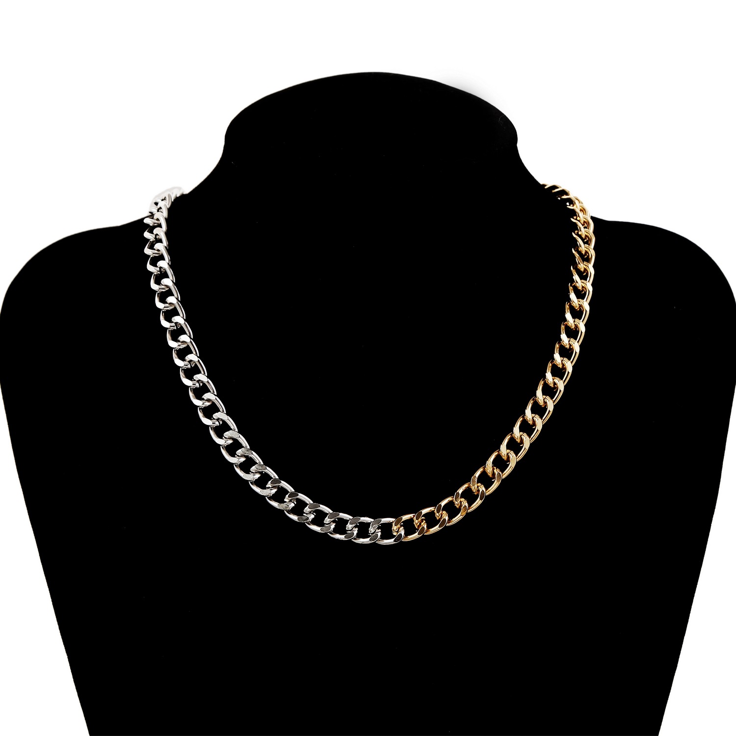Fashion Simple Gold and Silver Two-Color Aluminum Chain Lock Retro Trendy Exaggerated Cross-Border Ins Necklace European and American Jewelry Fashion Simple Gold and Silver Two-Color Aluminum Chain Lock Retro Trendy Exaggerated Cross-Border Ins Necklace European and American Jewelry