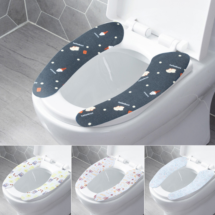 Printing Static Electricity Toilet Mat Household Happy Day Autumn and Winter Washable Closestool Cushion Isolated Cold Toilet Seat Cover