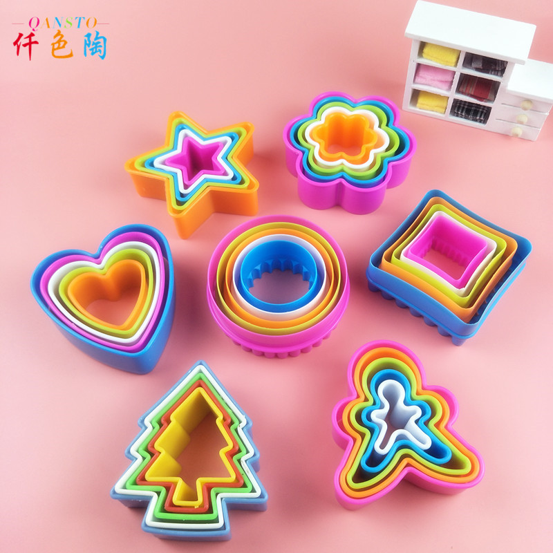 Colorful Clay Clay Clay Clay Colored Plastic Biscuit Press Mold Colored Five-Piece Set Multi-Shape Clay Cutting Mold