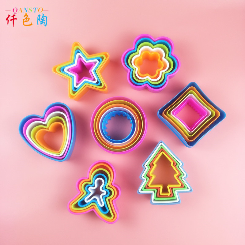Colorful Clay Clay Clay Clay Colored Plastic Biscuit Press Mold Colored Five-Piece Set Multi-Shape Clay Cutting Mold