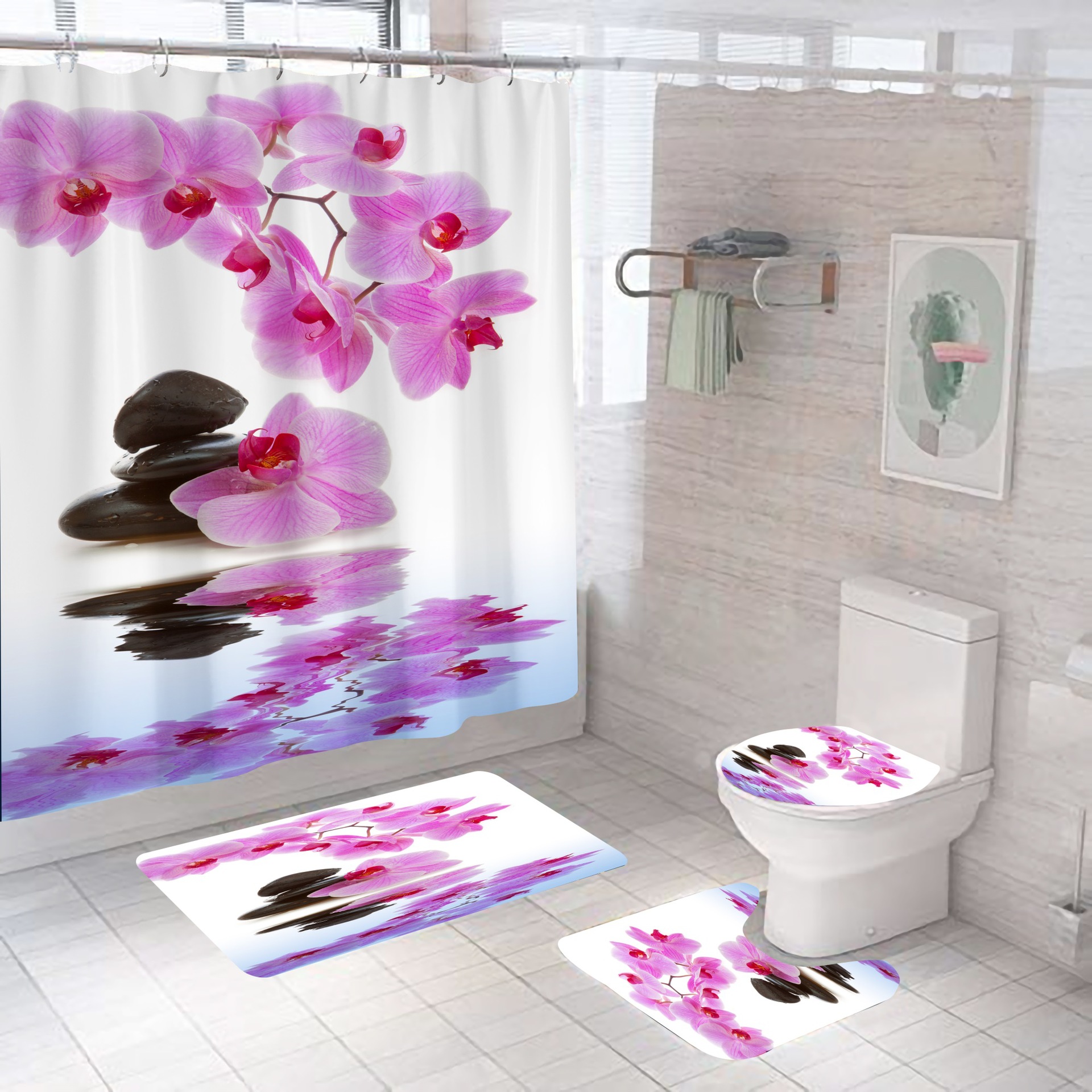 Amazon Flower 3D Digital Printing Home Bathroom Decoration Shower Curtain Floor Mat Toilet Cover Decorative Mat Carpet Amazon Flower 3D Digital Printing Home Bathroom Decoration Shower Curtain Floor Mat Toilet Cover Decorative Mat Carpet