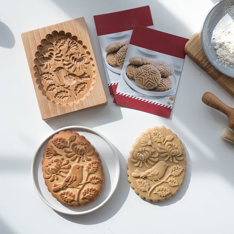 Cross-Border Hot Crisp Cake Mold Raspberry Carving Wood Cookie Mold Cutter Ginger Biscuit Crisp Cake Mold