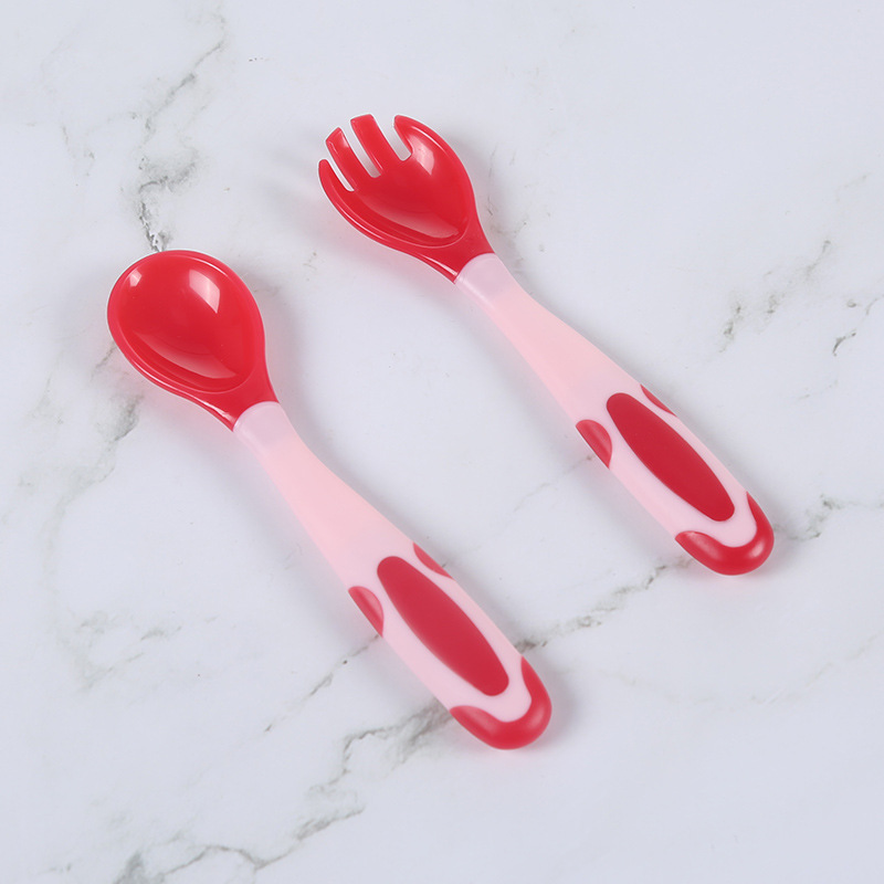 Cartoon Children&#039;s Twisted Spork Set Children&#039;s Tableware Temperature Sensing Curved Spoon Baby Silicone Temperature Sensing Knife, Fork and Spoon Spork