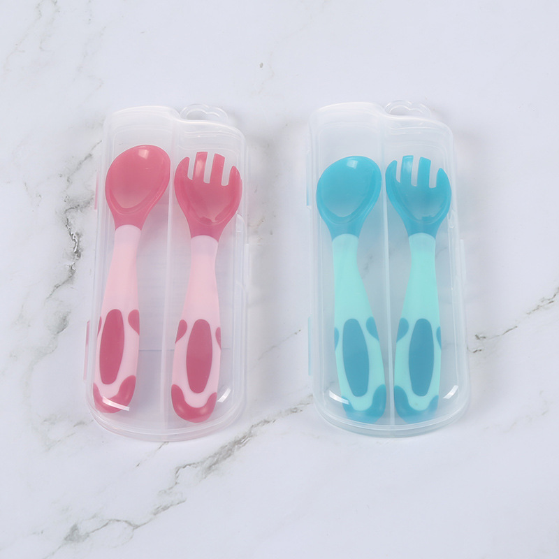 Cartoon Children&#039;s Twisted Spork Set Children&#039;s Tableware Temperature Sensing Curved Spoon Baby Silicone Temperature Sensing Knife, Fork and Spoon Spork