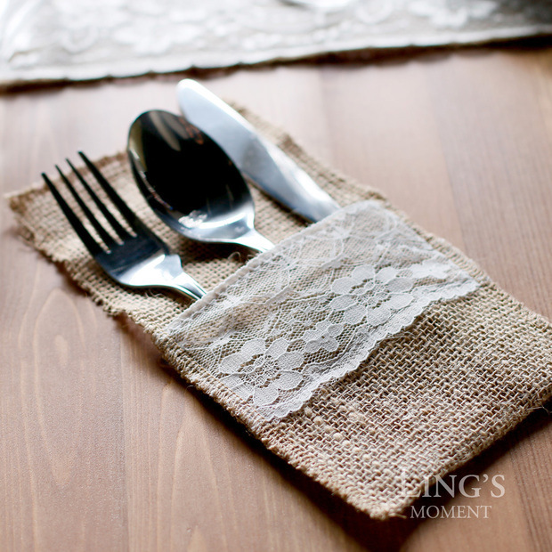 European Christmas wedding linen tableware bag linen lace knife fork bag