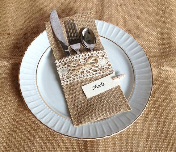 European Christmas wedding linen tableware bag linen lace knife fork bag