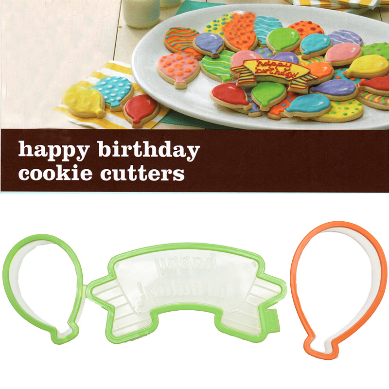 DIY Cake Baking Mold Happy Birthday Balloon Plastic Biscuit Mold Clay Fondant Cake Decoration Cutter