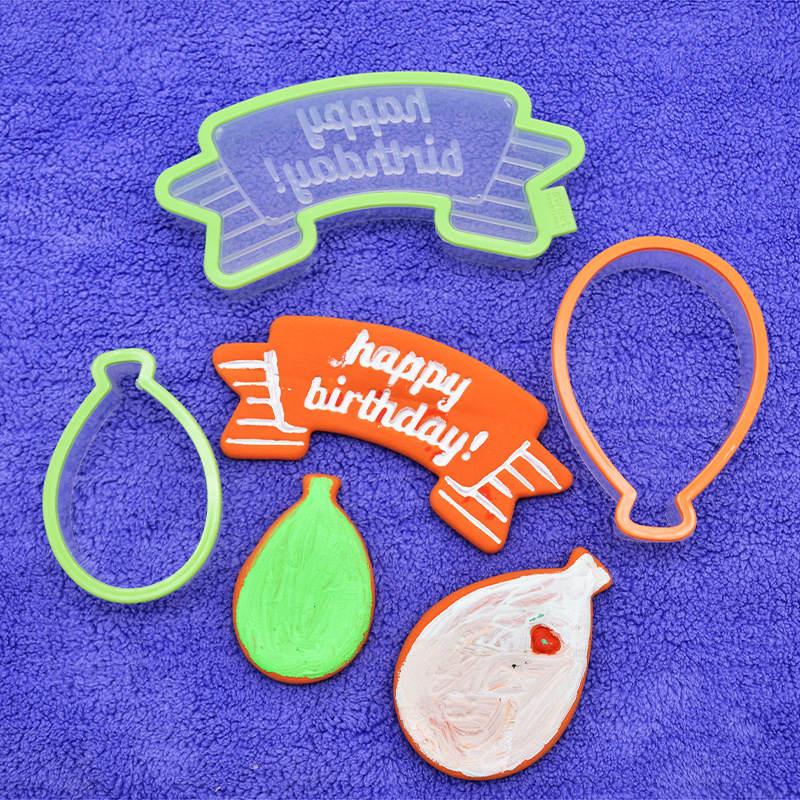 DIY Cake Baking Mold Happy Birthday Balloon Plastic Biscuit Mold Clay Fondant Cake Decoration Cutter
