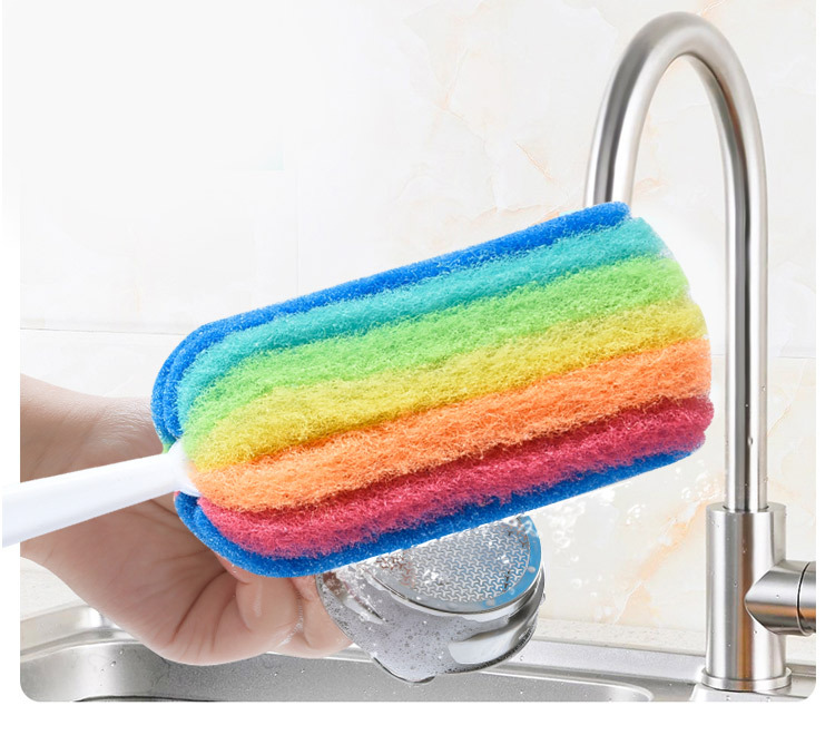 Long handle cup brush clean milk bottle fashionable cloth cup brush sponge brush water cup rainbow color brush