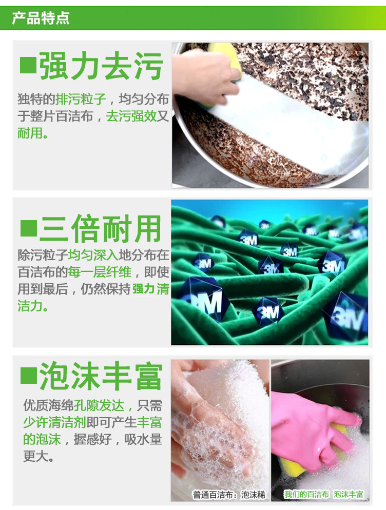 Kitchen supplies rectangular double-sided washing dishes wipe 100 clean sponge dish towel 1 Yuan wholesale washing King hanging card