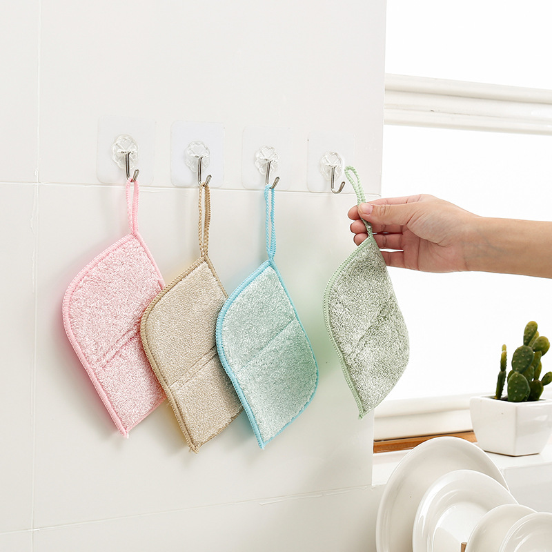 Manufacturers direct sales leaf-shaped cleaning brush double-sided thick oil-free bamboo fiber sponge scrub bowl brush 100-clean cloth