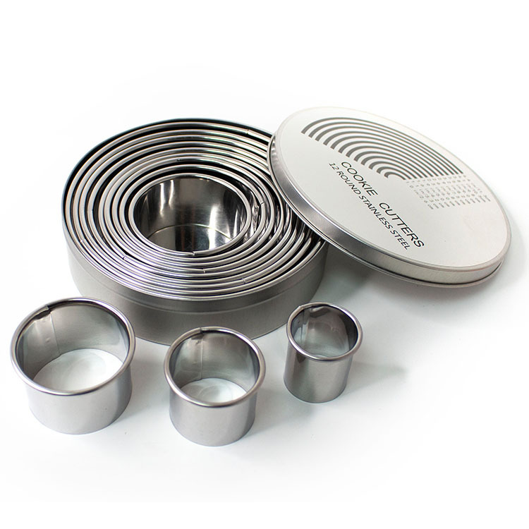 Stainless Steel round Cookie Cutter Die 12-Piece Set Mousse Mold Cake Mold Chocolate Steamed Bread Baking Mold