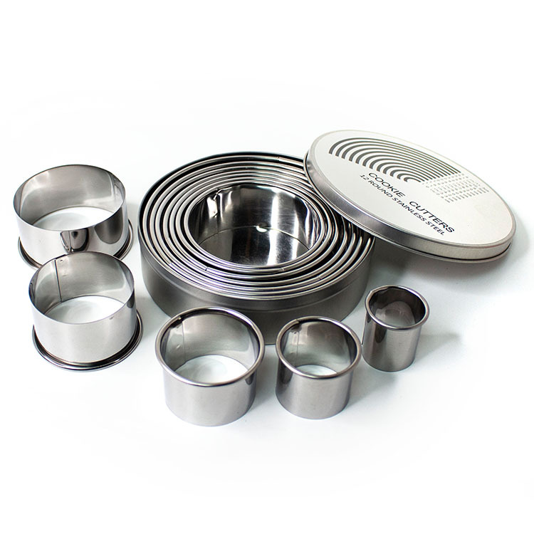 Stainless Steel round Cookie Cutter Die 12-Piece Set Mousse Mold Cake Mold Chocolate Steamed Bread Baking Mold