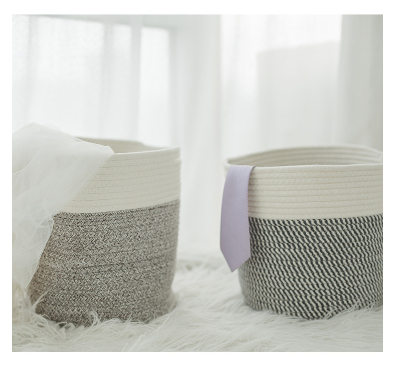 Cotton Rope Storage Basket Dirty Clothes Basket Household Laundry Basket Laundry Baskets Large Capacity Cotton Thread Knitted Basket Storage Bucket Flower Pot Coats