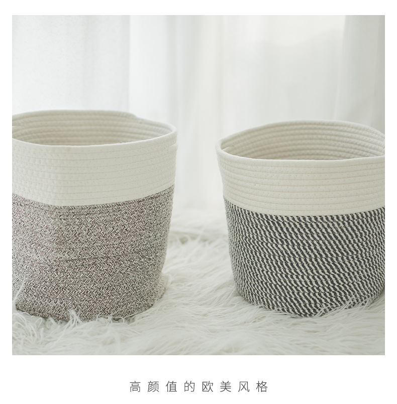 Cotton Rope Storage Basket Dirty Clothes Basket Household Laundry Basket Laundry Baskets Large Capacity Cotton Thread Knitted Basket Storage Bucket Flower Pot Coats