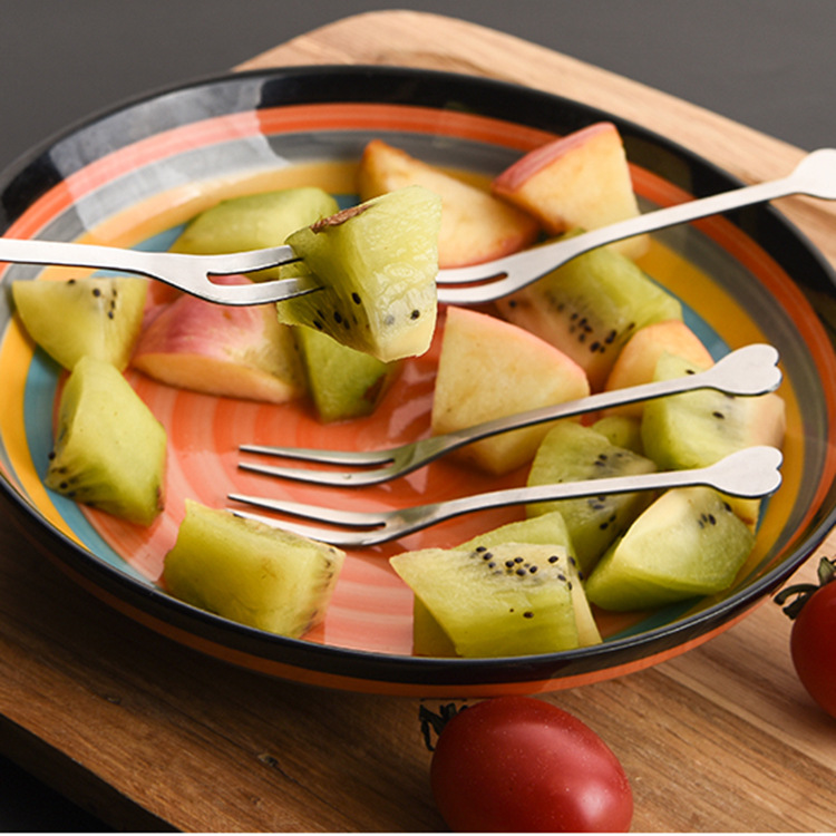 Heart Shape Stainless Steel Fruit Fork Household Fruit Toothpick Two-Tooth Fork Cake Pastry Fork Fruit Two-Pronged Fork