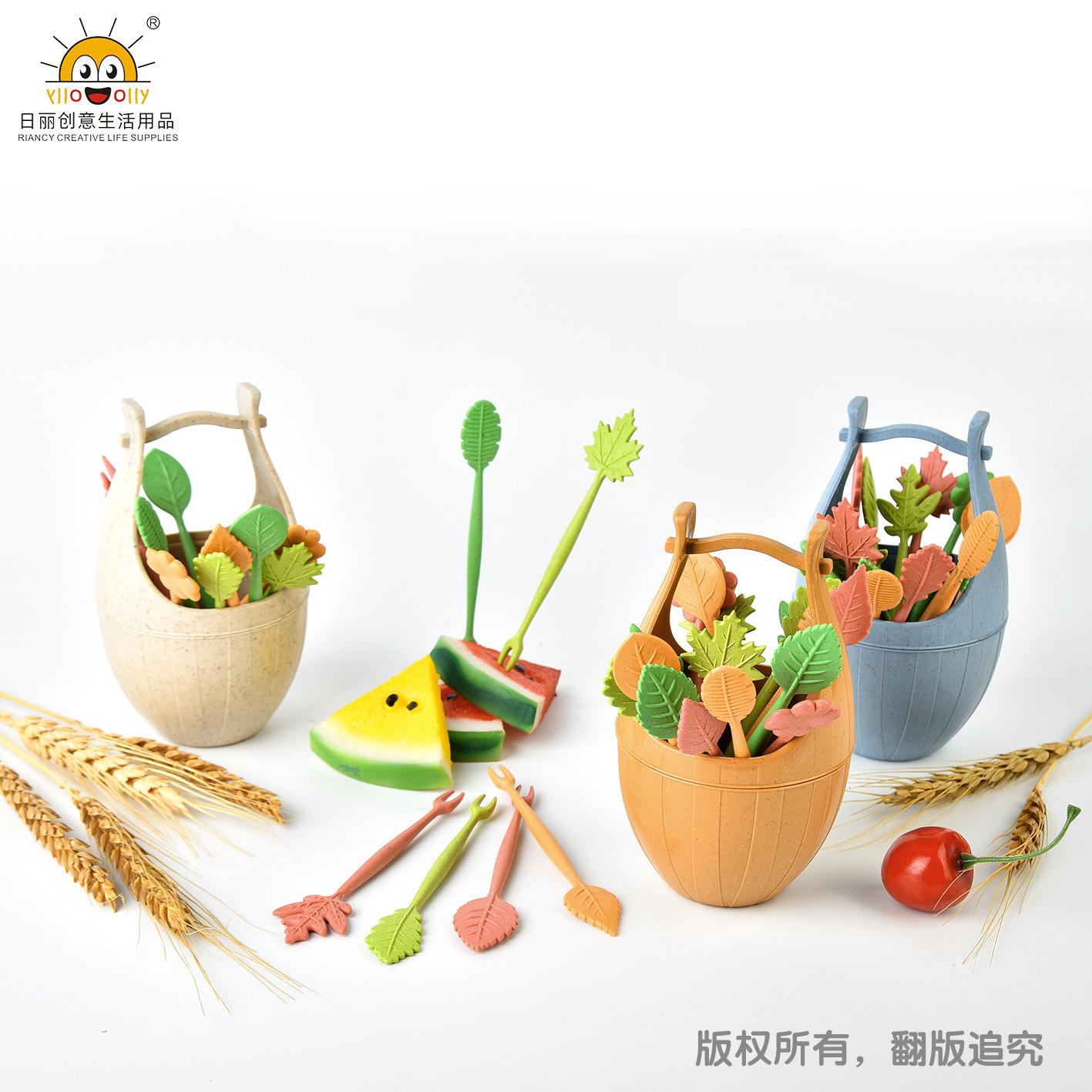 Rb276m Wheat Fruit Fork Straw Leaves Fruit Toothpick Creative Daily Necessities Cake Label