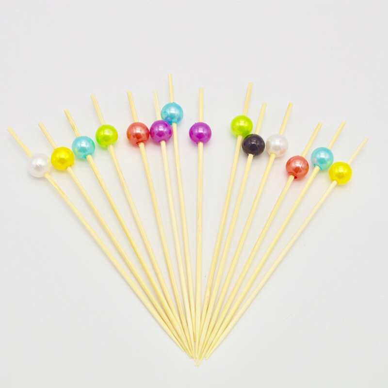 Plastic Beads Fruit Toothpick Bamboo Stick Mixed Color Stick 100 Pcs Per Pack Creative Cake Decoration Fruit Fork Bamboo Craft