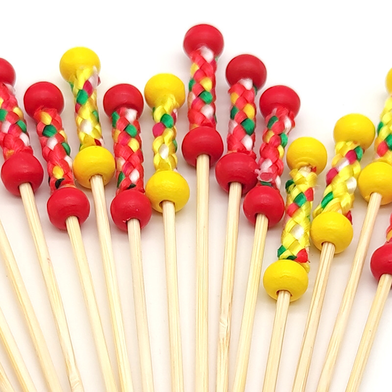 Plastic Beads Fruit Toothpick Bamboo Stick Mixed Color Stick 100 Pcs Per Pack Creative Cake Decoration Fruit Fork Bamboo Craft