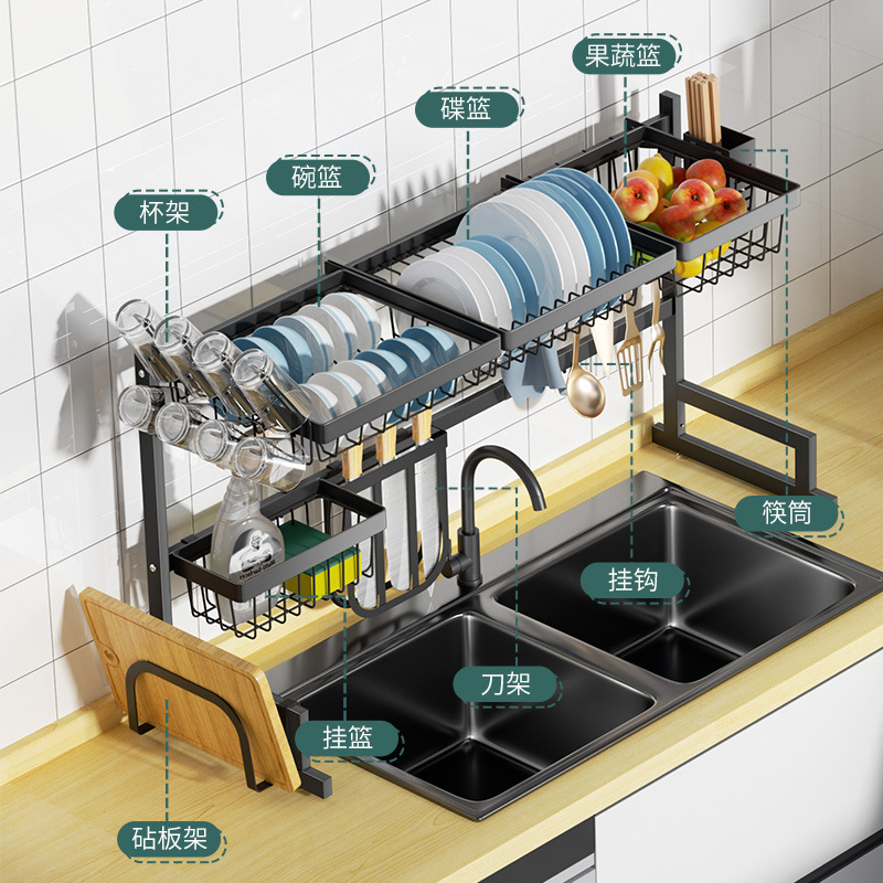 Kitchen Dish Rack Sink Drain Rack Black Draining Bowl Rack Floor Storage Rack Cross-Border Amazon Small Size