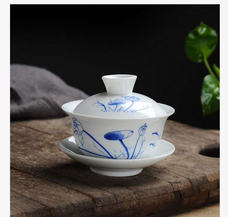 Cover Bowl Tea Cup Large ThreeForce Cover Ceramic Tea Bowl Jingdezhen HandPainted Blue and White Porcelain Tea Bowl Cover Bowl Tea Cup Large ThreeForce Cover Ceramic Tea Bowl Jingdezhen HandPainted Blue and White Porcelain Tea Bowl