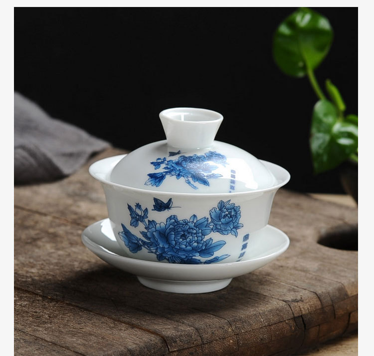 Cover Bowl Tea Cup Large ThreeForce Cover Ceramic Tea Bowl Jingdezhen HandPainted Blue and White Porcelain Tea Bowl Cover Bowl Tea Cup Large ThreeForce Cover Ceramic Tea Bowl Jingdezhen HandPainted Blue and White Porcelain Tea Bowl