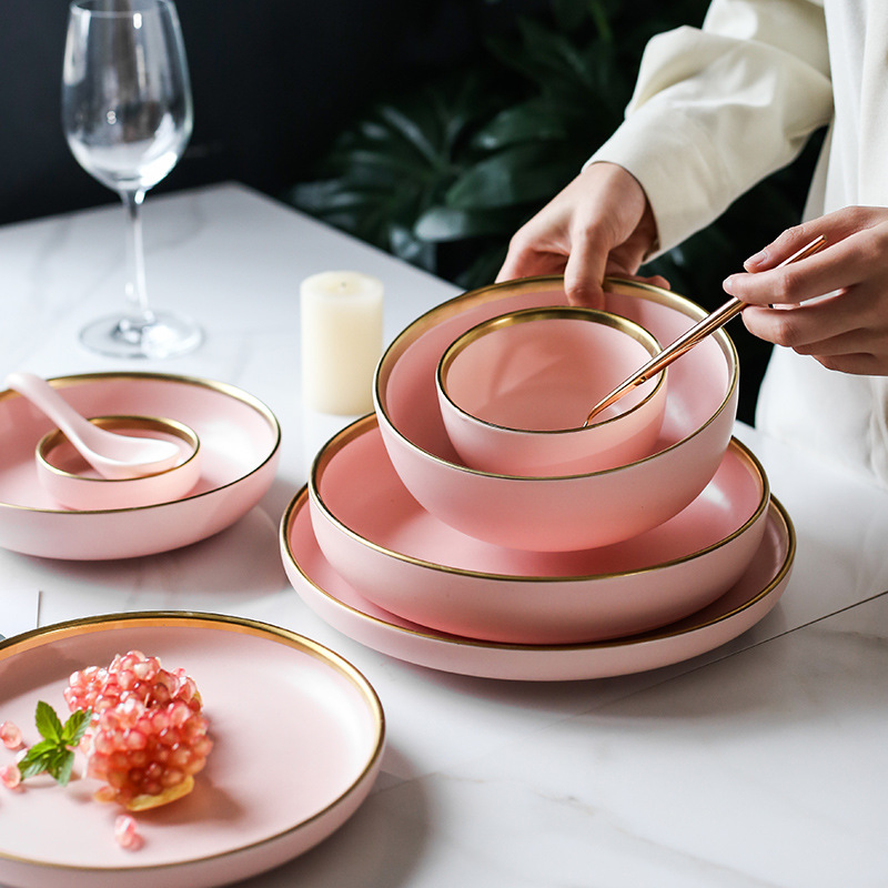 matte European gold phnom Penh ceramic tableware household rice bowl plate dish noodles bowl soup bowl shallow dish