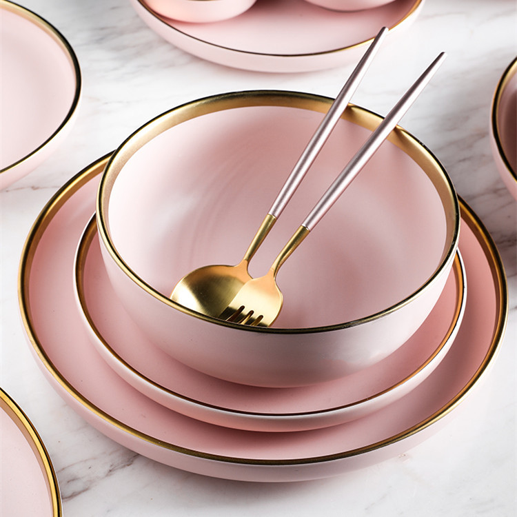 matte European gold phnom Penh ceramic tableware household rice bowl plate dish noodles bowl soup bowl shallow dish