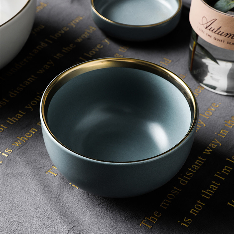 matte European gold phnom Penh ceramic tableware household rice bowl plate dish noodles bowl soup bowl shallow dish