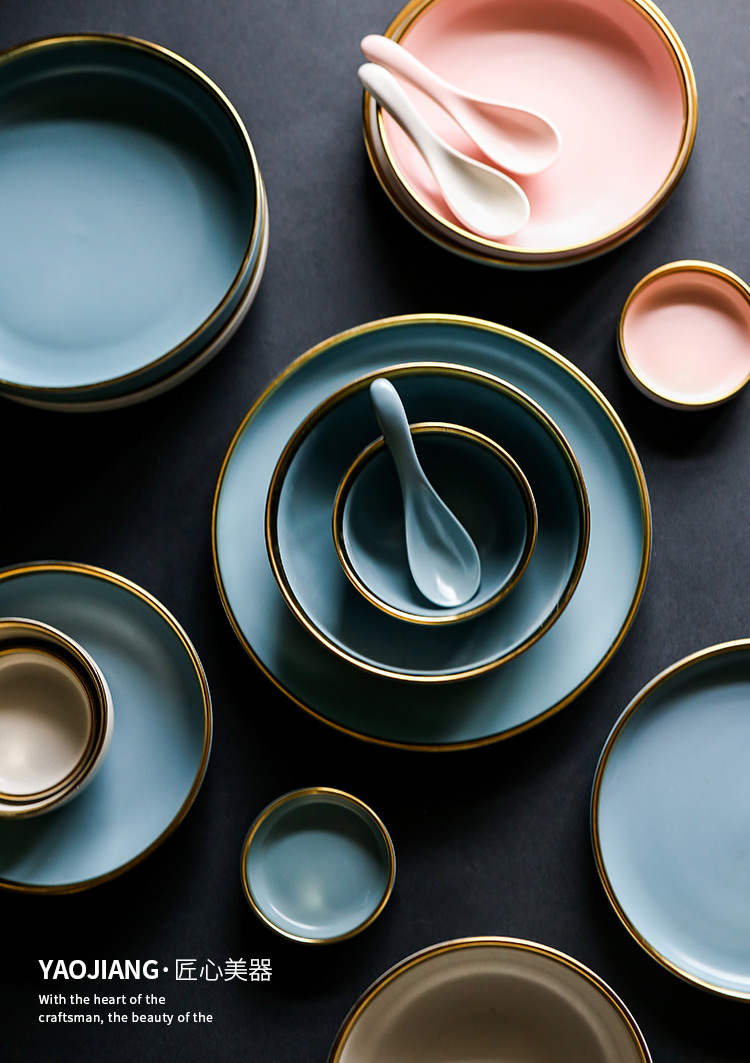 matte European gold phnom Penh ceramic tableware household rice bowl plate dish noodles bowl soup bowl shallow dish matte European gold phnom Penh ceramic tableware household rice bowl plate dish noodles bowl soup bowl shallow dish