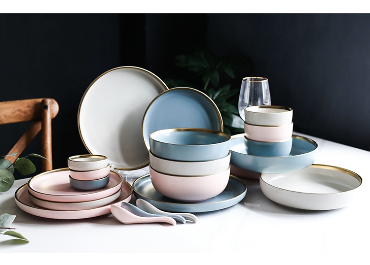 matte European gold phnom Penh ceramic tableware household rice bowl plate dish noodles bowl soup bowl shallow dish matte European gold phnom Penh ceramic tableware household rice bowl plate dish noodles bowl soup bowl shallow dish